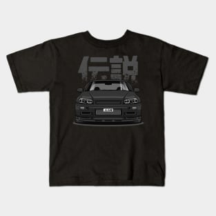 Skyline GTR R34 - Brilliant Black (Front View Design) Kids T-Shirt